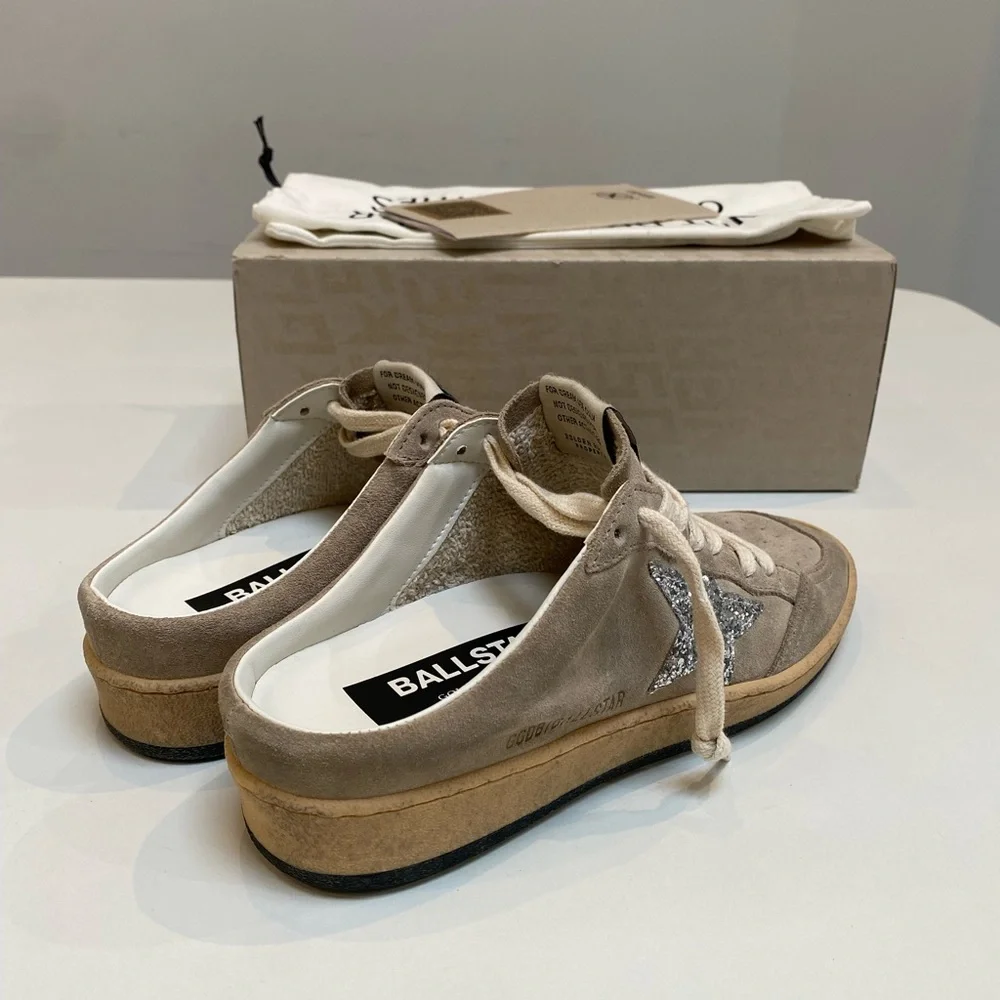 Golden Goose Ball Star Sabot Sneaker Taupe Suede/Silver Glitter sz 37 New in Box - Picture 11 of 11